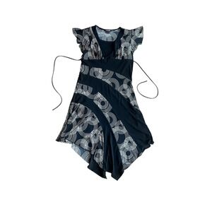 Y2K My Michelle‎ Dress Black White Circle Print Hanky Hem Tie Waist
